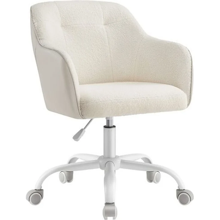 Songmics Schreibtischstuhl, höhenverstellbar, bis 110 kg belastbar, atmungsaktiver Sherpa-Stoff und PU cappuccinobeige, 64x64 x (83-93) cm – Bild 1