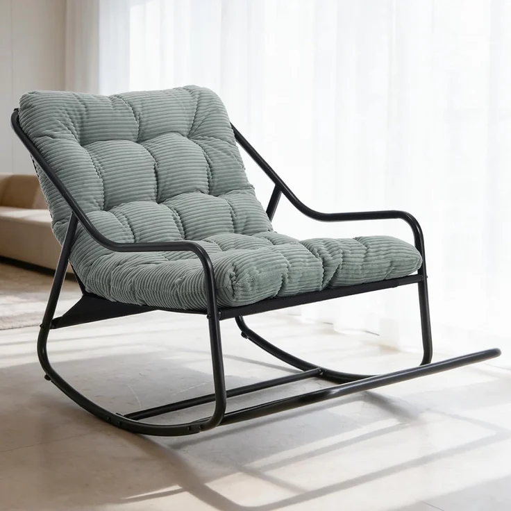 LVHOM Schaukelstuhl mit Fußstütze, Relaxsessel mit gepolstertem Kissen, ergonomischer Schaukelsessel, bis 130kg, Loungesessel für Balkon, Garten & Wohnzimmer – Bild 2