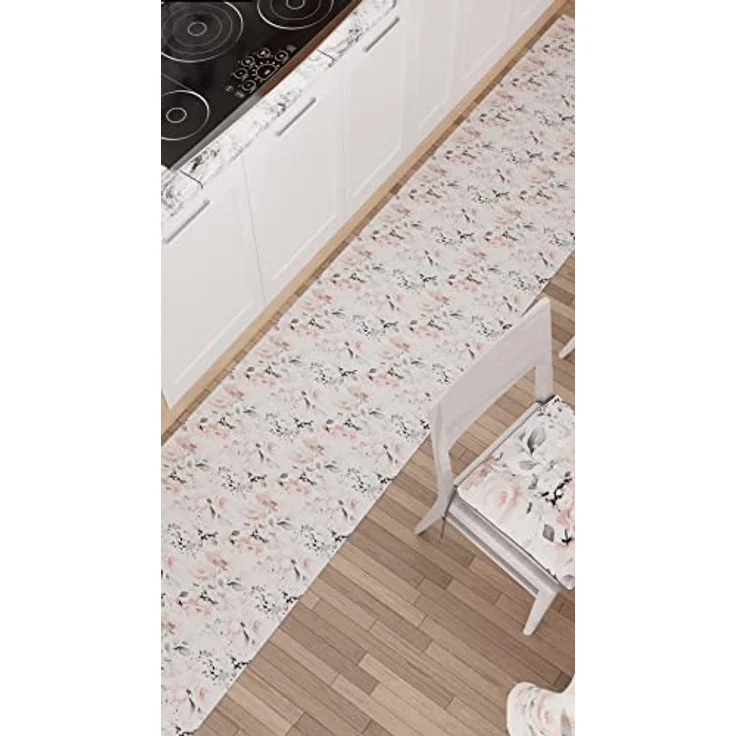 PETTI Artigiani Italiani - Teppich für Küche, rutschfest, waschbar, 52x380 cm, florales Design 17 Weiß, 100% Made in Italy – Bild 3