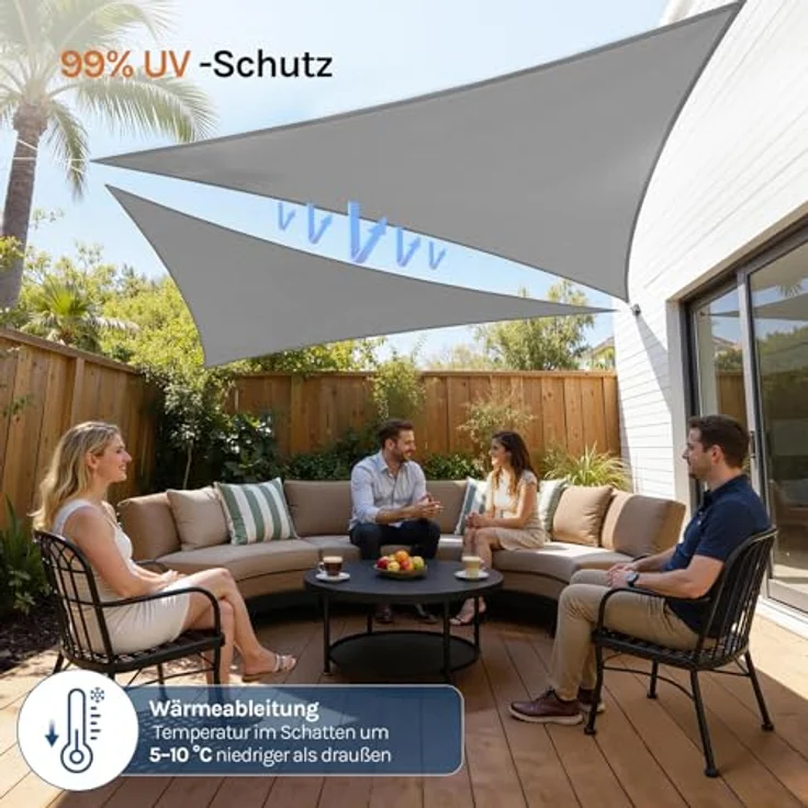 WOLTU Sonnensegel Dreieck 3 x 3 x 4,25 m Grau atmungsaktiv Sonnenschutz HDPE Windschutz mit UV Schutz für Garten Terrasse Camping – Bild 7