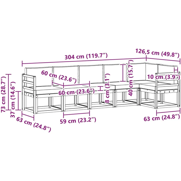 vidaXL Outdoor-Sofagarnitur mit Kissen 6 pcs Natur und Beige 3366451 – Bild 10