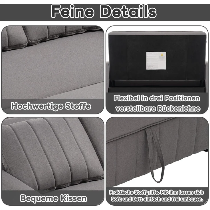 EINHOM Multifunktionales Klappsofabett mit Schlaffunktion, sofa, ideal für kleine Räume, geeignet für Zuhause oder Wohnheime, verstellbare Rückenlehne, 180 x 127 cm bequemes Sofabett – Bild 7