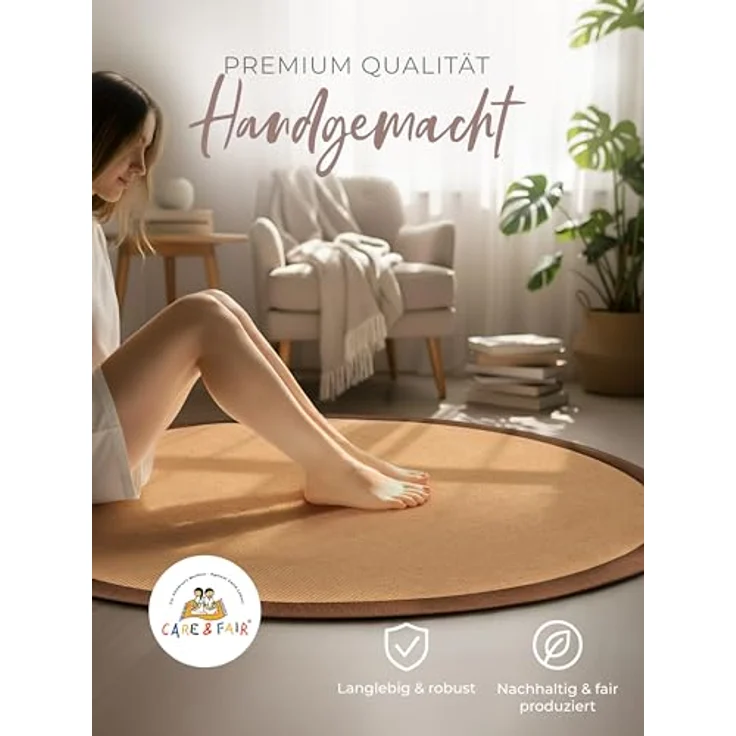 carpetfine Sisalteppich Sisal, rund, Höhe: 5 mm, mit farbiger Bordüre, Anti-Rutsch Rückseite – Bild 7