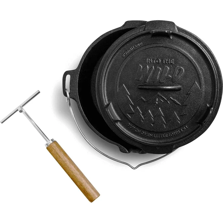 BURNHARD Dutch Oven Pre-Seasoned, 4qt 3,8 Liter, Gusseisen Feuertopf, Schmortopf mit Deckelheber ohne Füße - Schwarz - #946111 – Bild 3