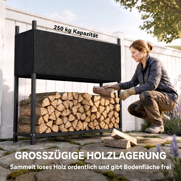 Outsunny Kaminholzregal, Verzinkter Stahl, Schwarz, 106L x 25B x 113H cm – Bild 5