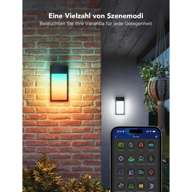 Govee Outdoor Wandleuchte RGBIC, 1500LM Smart LED Wandleuchte Aussen mit 45 Scene Modes, IP65 Wasserdicht für Wandlampe, DIY Wandleuchte, Funktioniert mit Alexa, Google Assistant und Matter, 2 Stück – Bild 4
