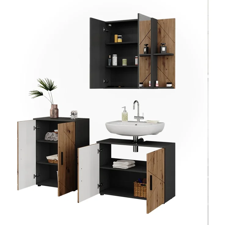 Badmöbel-Set Irma Anthrazit/Goldkraft Eiche 3-teilig Vicco – Bild 5
