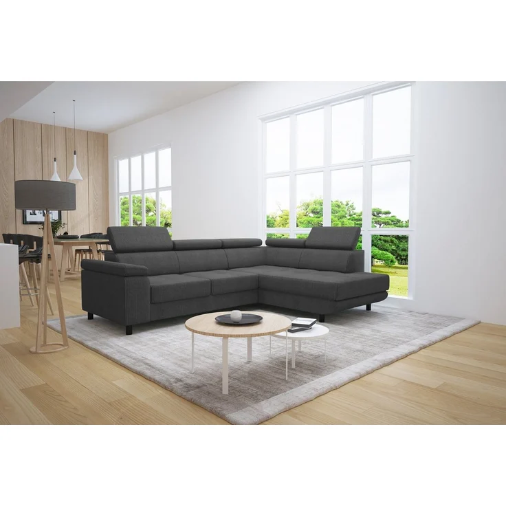 thematys Ecksofa LUNA L 250 x 183 cm, mit Schlaffunktion, mit Bettkasten, mit verstellbaren Kopfstützen, Grau (Poso 60), Ausrichtung Rechts – Bild 3