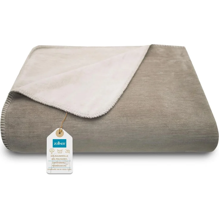 ZOLLNER Kuscheldecke in Wendeoptik, 150x200 cm, fango-creme – Bild 1