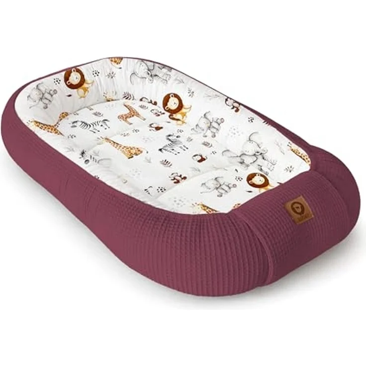 Babynestchen Neugeborene – Nestchen Baby aus Waffel Baumwolle & Baumwollstoff – Babynest für Babybett & Kinderbett – Baby Kokon Tragbar – OEKO-TEX – Zubehör für Babybett - ZOO und Blaubeere – Bild 1