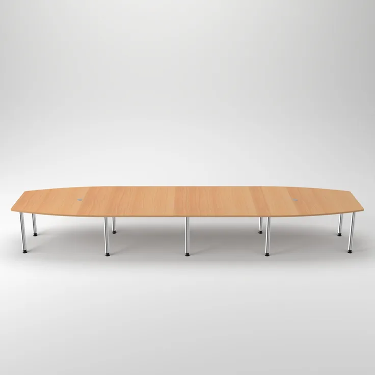 Rheinland Möbel Konferenztisch KONTI 520x130 cm – ovaler Besprechungstisch in Buche mit verchromten Rundrohrfüßen & 2 Kabelauslässen, erweiterbarer Meetingtisch für 16–18 Personen, moderner XXL-Tisch fürs Büro
