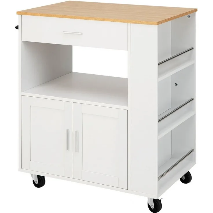 COSTWAY Küchenwagen, Servierwagen mit 3 Gewürzregalen & großem Schrank