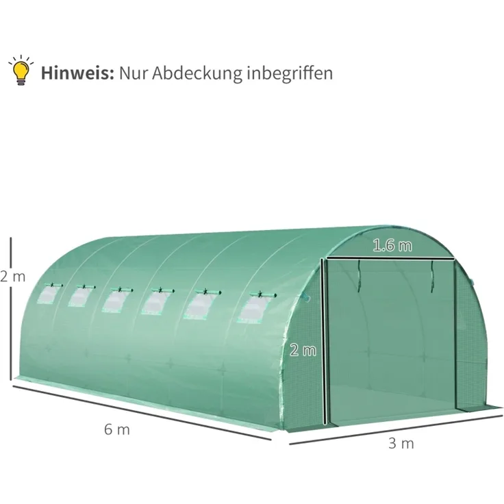Wohnora-Gewächshausfolie 6x3x2m, wasserdicht Gartenfolie mit UV Schutz, Folie aus PE, Abdeckplane für Gartenarbeit Treibhaus Folientunnel, Tunnelfolie für Außenbereich, Pflanzen, Grün,H 200cm x T 600cm x B 300cm