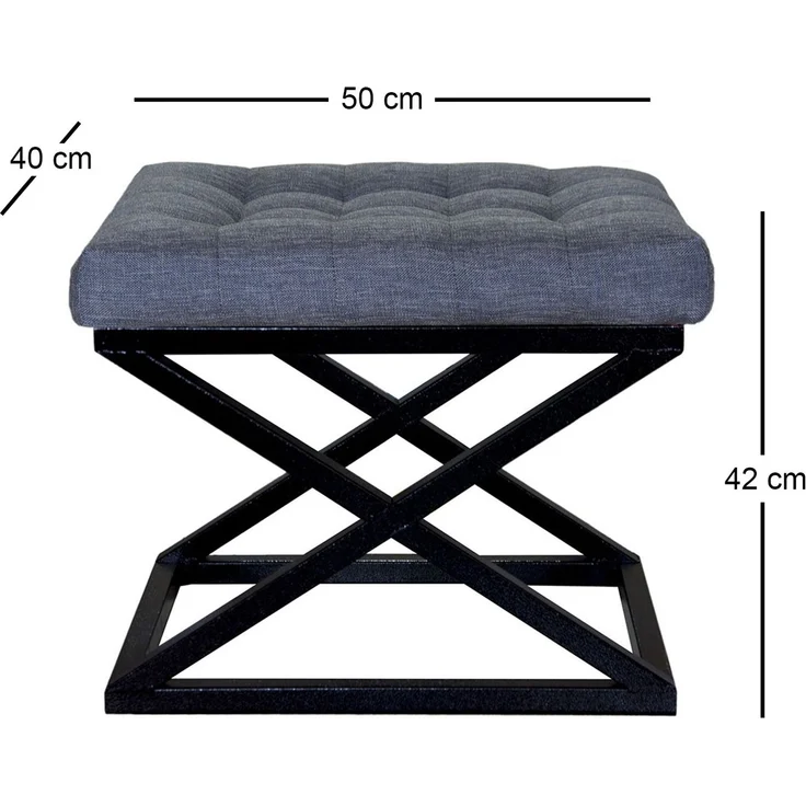 Atelier Del Sofa Stylish Pouffe with Metal Frame, 50 cm Width, 42 cm Height, 40 cm Depth | 100% Polyester Babyface Fabric in Black & Blue | Perfect for Modern Living Spaces – Bild 2