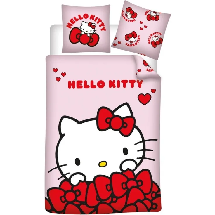 Hello Kitty Bettwäsche Set 140 × 200 cm mit Kissenbezug 65x65 cm