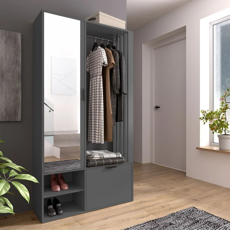 AX LIVING Garderobe Flur Milanoir 100 cm mit Spiegel Modern in Graphit – Bild 2