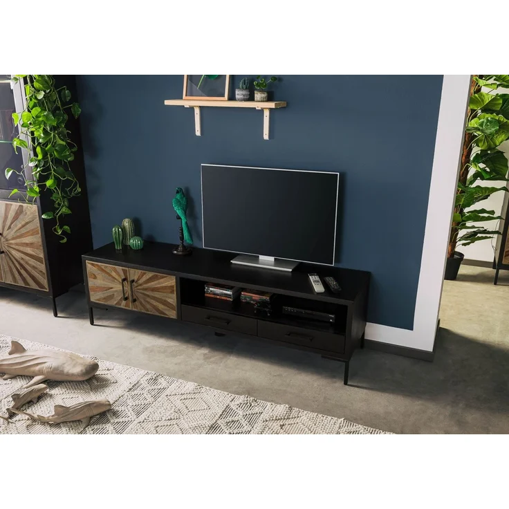 TV-Board Sheesham 178x45x50 schwarz lackiert SUN #106 – Bild 2