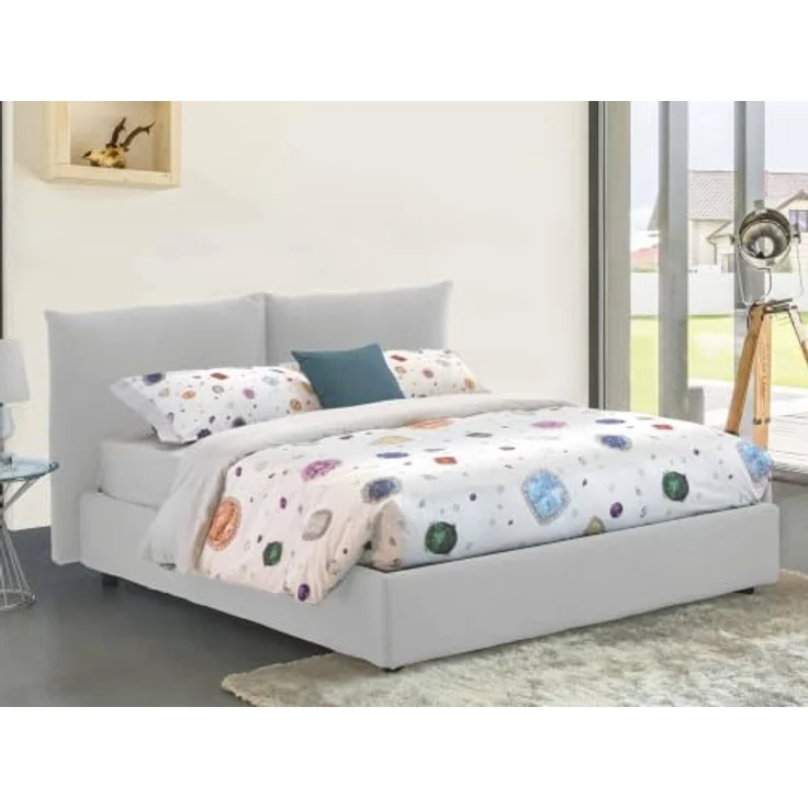 Talamo Italia - Cristel-Doppelbett, Bettkasten mit Stoffbezug, 100% Made in Italy, Öffnung vorne, inklusive Matratze 160 x 190 cm, Weiß – Bild 8