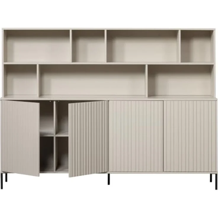 Wandschrank Gravure aus Kiefernholz, skandinavisches Design, hellgrau Dust, Push-to-Open-System – Bild 6