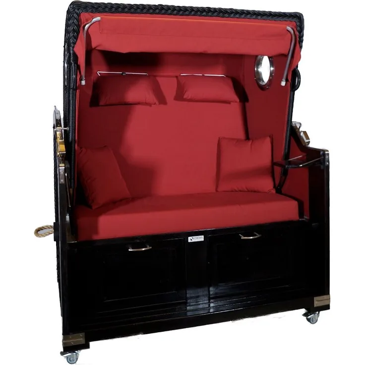 Strandkorb Mahagoni XL 2½ Sitzer Schwarz / Rot *Sonderedition*