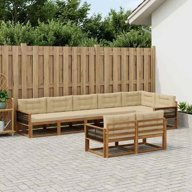 vidaXL Outdoor-Sofagarnitur 8 stk. 8-Sitzer Natur und Beige 3382666