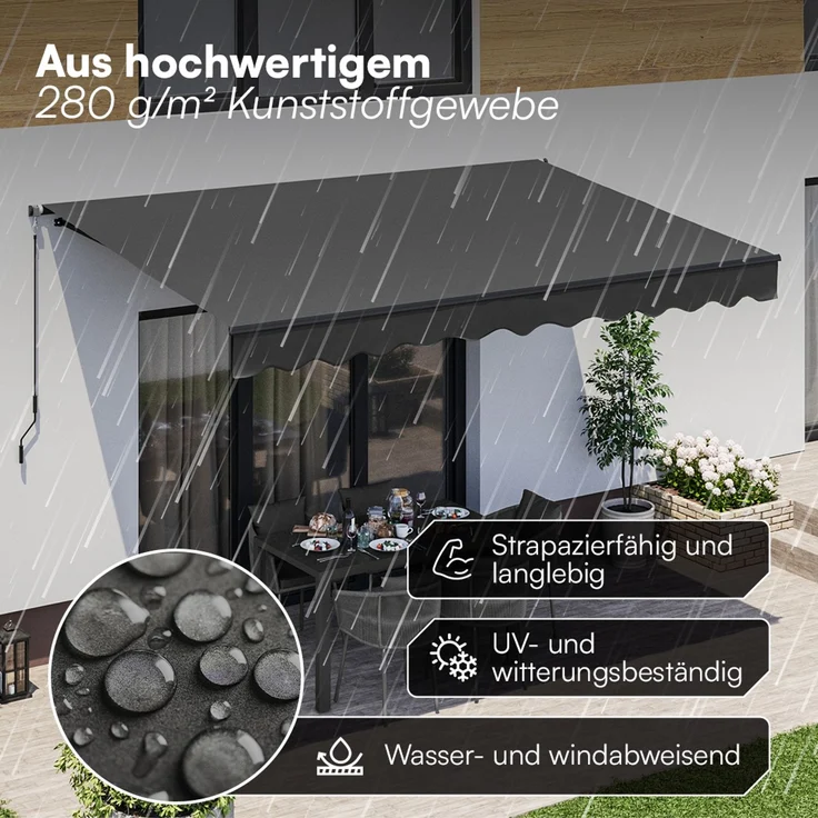 STEELSØN 'Kestria' Gelenkarmmarkise 400x250 cm, anthrazit, wetterfest und blickdicht, Markise mit Aluminium-Kassette und Wandhalterung, Balkonmarkise mit Handkurbel – Bild 3