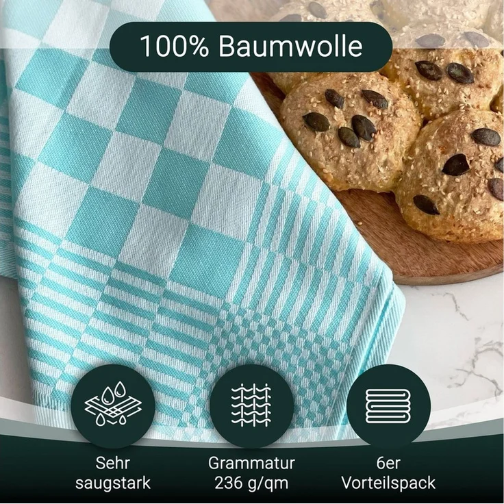 ZOLLNER Geschirrtuch, (Spar-Set, 6-tlg), 65 x 65 cm, 100% Baumwolle, vom Hotelwäschespezialisten – Bild 2