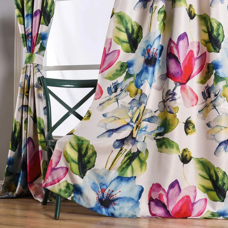 Taisier Home Stilvolle Wohnvorhänge, elegant, abstrakt, bunt, Bedruckt, farbenfroher Blumenvorhang, 213 cm Länge, für Schlafzimmer (Blumendruck-Vorhang, 2-teiliges Set)