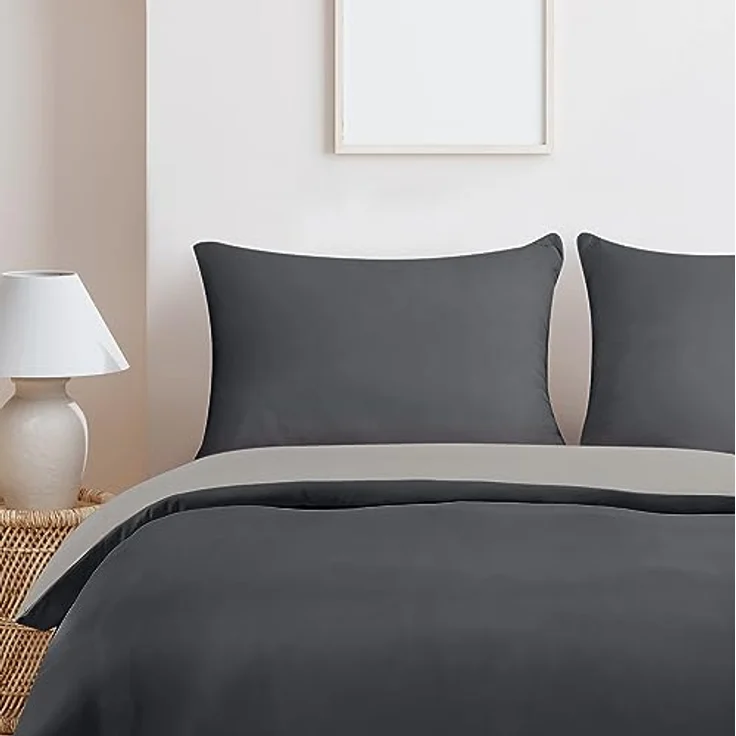 Utopia Bedding Bettwäsche 200x200 Set - Mikrofaser Bettbezug 200x200 cm + 2 Kissenbezüge 50x75 cm - Dunkelgrau/Hellgrau – Bild 5