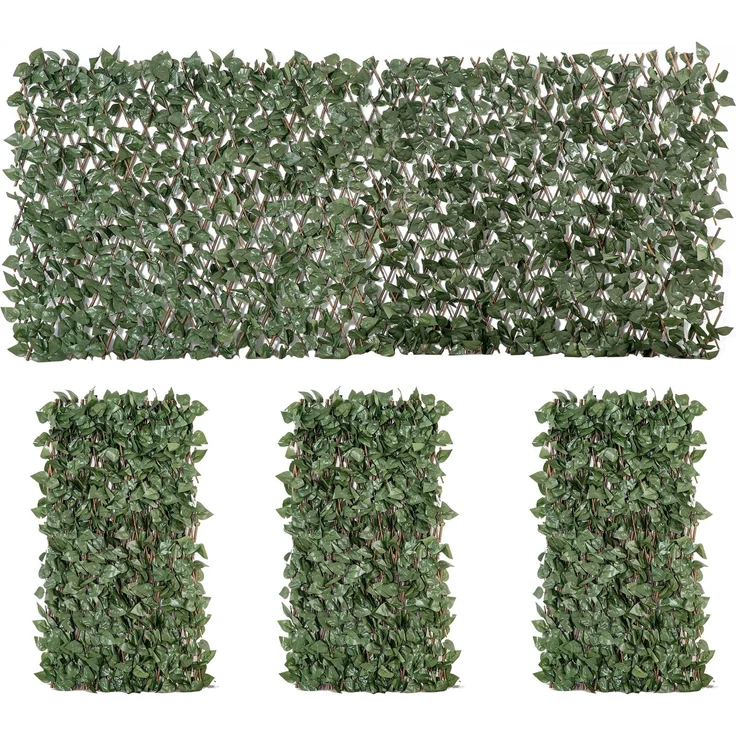 4er-Set künstliche Efeu-Hecken, dehnbare Wandblätter als Sichtschutz aus Polyester-Weide, 200 x 100 cm, grün – Bild 1