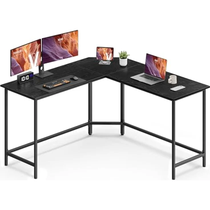 VASAGLE Schreibtisch, L-förmiger Computertisch, 140 x 140 x 76 cm, Eckschreibtisch, platzsparender Bürotisch, Gaming, Homeoffice, einfacher Aufbau, ebenholzschwarz-tintenschwarz LWD073B56V1 – Bild 1