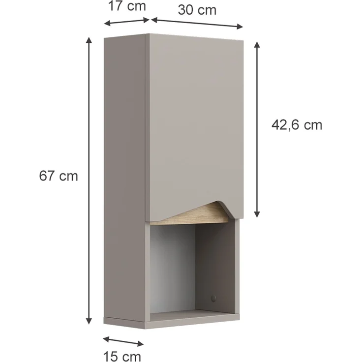 Badschrank Marelle Greige 30 x 67 cm mit Tür und offenem Fach Vicco – Bild 3