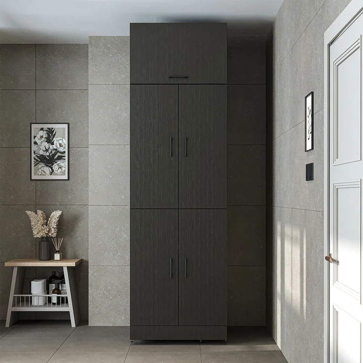 Roomart Waschmaschinenschrank DORA-II- Waschmaschinen- & Trocknerschrank mit Türen & Ausziehbrett – Waschküchenschrank für Waschmaschine & Trockner • Schwarz-Eiche – Bild 5