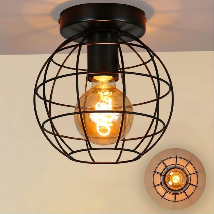 Nettlife Deckenleuchte Vintage Schwarz Metall E27 Rund für Flur Wohnnen, Industrial, LED wechselbar, Küche Schlafzimmer Wohnzimmer Esszimmer – Bild 1
