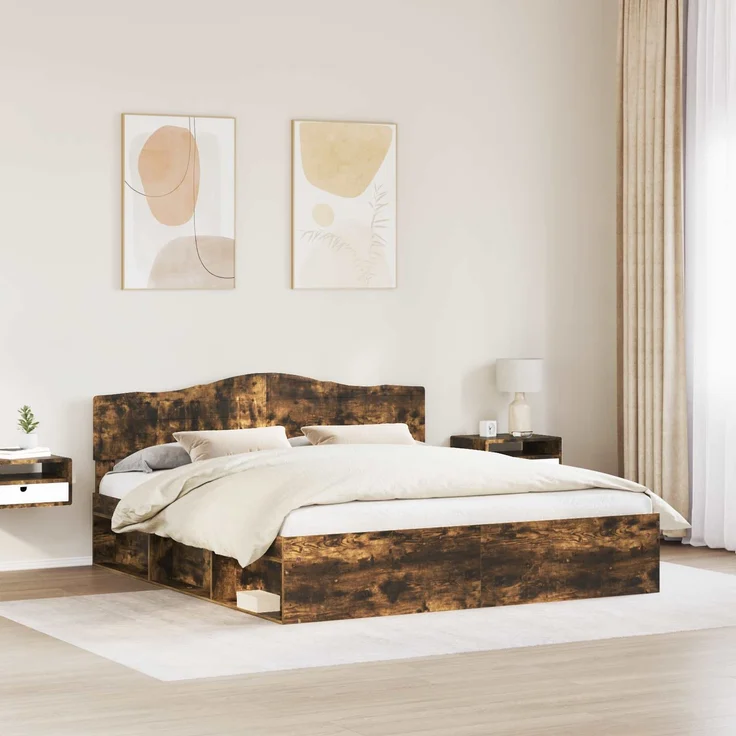 vidaXL Bettrahmen Geräucherte Eiche 180 x 200 cm Massives Kiefernholz 3412866 – Bild 2