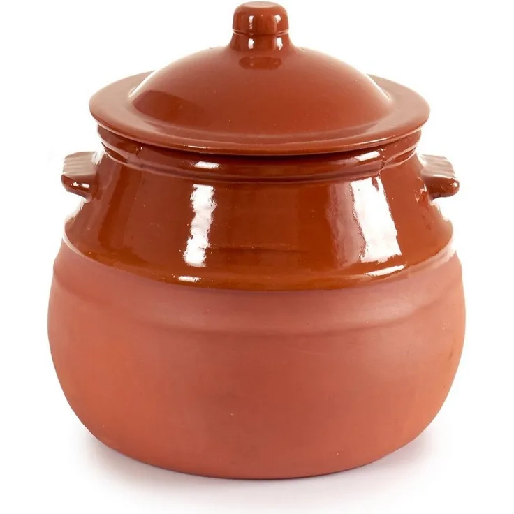 Annastore Dampfgartopf Tontopf mit Deckel- Stewpot Eintopf - Schmortopf - Tongeschirr, Topf aus Ton mit Deckel teilglasiert