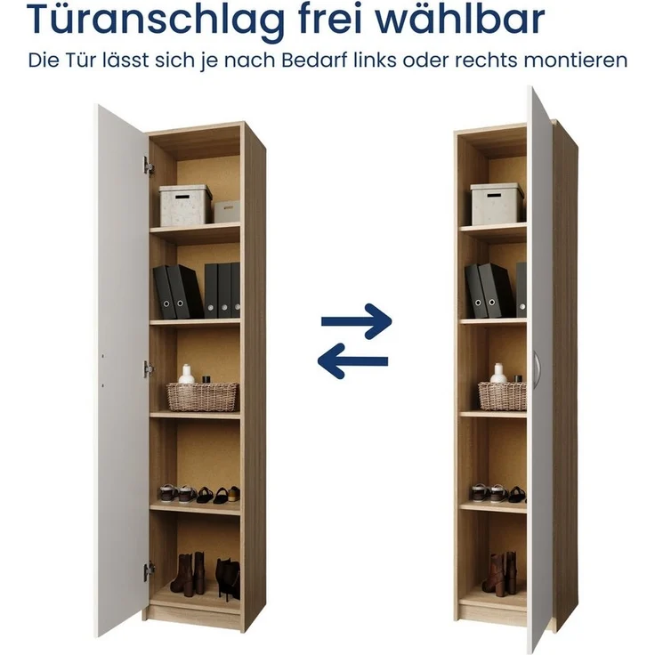 Home Collective Regal mit 5 Ebenen Aktenschrank mit 4 Einlegeböden und 1 Tür, in mattem Finish Standregal 39 cm breit sonoma weiß – Bild 3