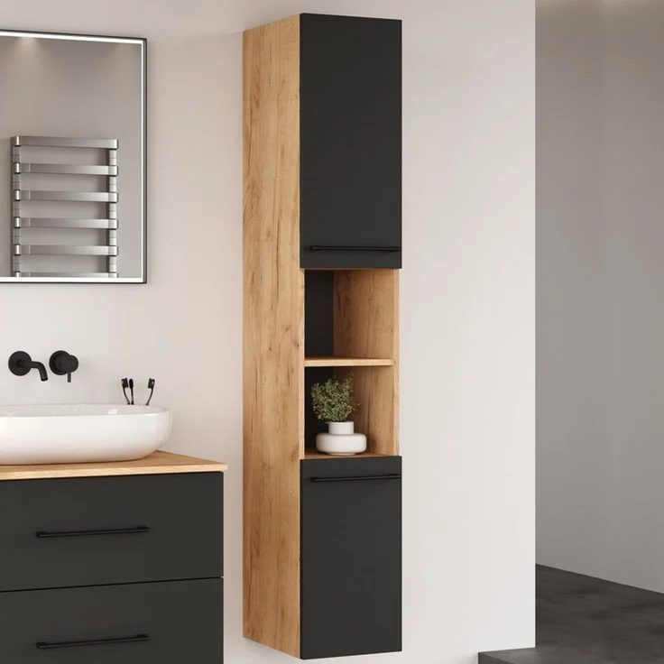 Planetmöbel Hochschrank LUX Hochschrank Gold Eiche / Anthrazit 30 cm – Bild 1