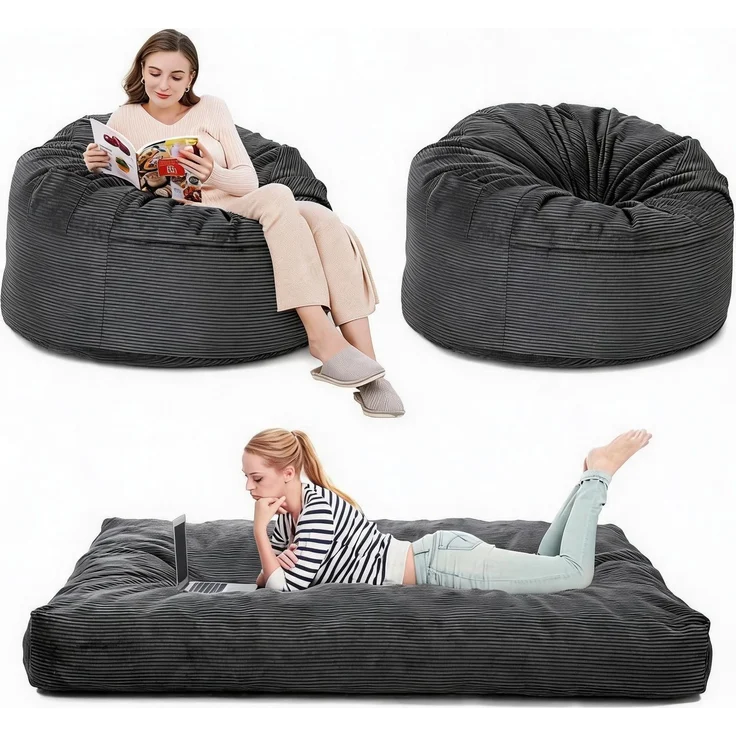 IDEALHOUSE 2-in-1 Sitzsack-Bett, Sitzsack-Sessel 190*135cm,Schaumstoff Sofa | Sitzsack-Sofa mit Bettfunktion, Memory/Hochdichtschaum-Füllung, Cordbezug abnehmbar&maschinenwaschbar, Grau2