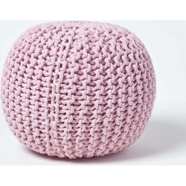 Homescapes Pouf Runder Strickpouf 100% Baumwolle, rosa – Bild 5