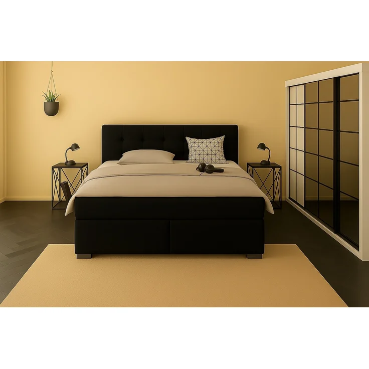Boxspringbett TOM 200x200 cm mit Matratze und gepolstertem Kopfteil. Farbe Schwarz – Bild 3