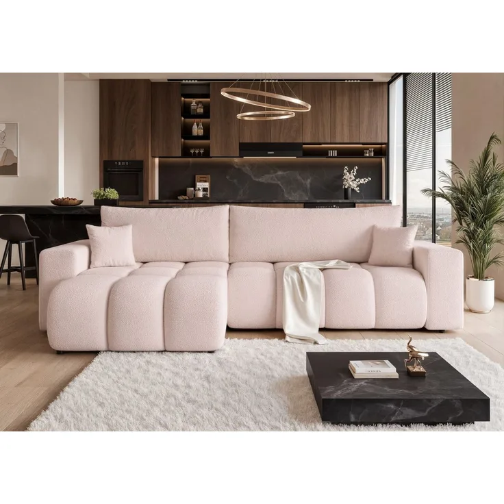 yourhouse24 Ecksofa OLI XL mit tiefer Steppung (278 cm) – Trend-Bouclé, Schlaffunktion, Seite universal