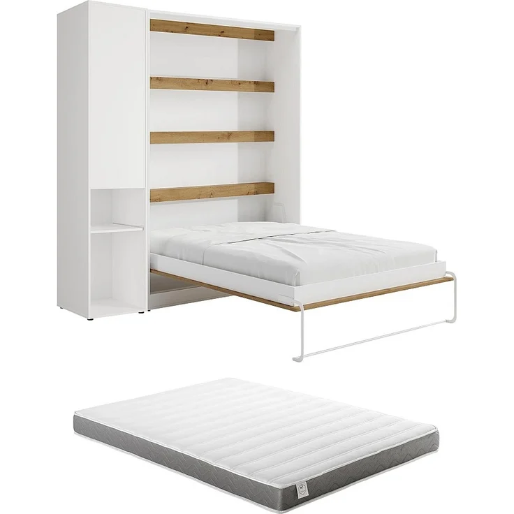 Vente-unique - RAPILI - Schrankbett - Metall - Naturfarben hell, Weiß - 209 x 239.2 x 225.2 cm – Bild 8