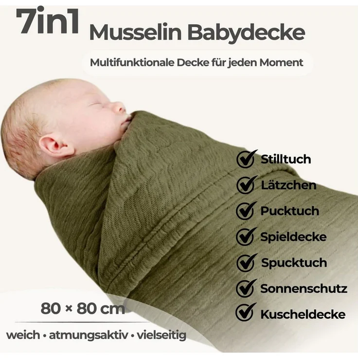 Babydecke Babydecke Musselin Kuscheldecke Puckdecke Baby & Neugeborene, Nordic Coast Company, Sommerdecke, Puck-u. Stilltuch, Einschlagdecke, Baumwolle atmungsaktiv – Bild 2
