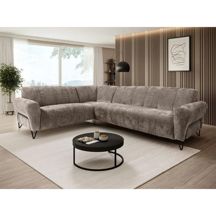 Beautysofa Ecksofa mit Metallbeine in schwarzer VOLARE L, mit höchstem Sitzkomfort, ohne Schlaffunktion – Bild 1