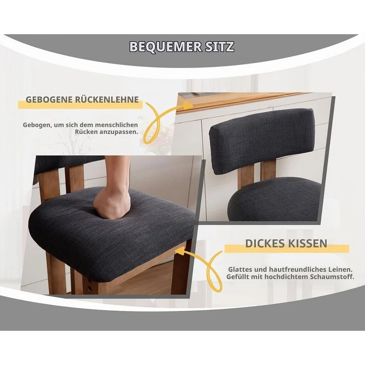 WAHSON OFFICE CHAIRS Barhocker Barhocker 2er Set Leinen Barstuhl aus Holz mit lehne für Küche/Bar – Bild 3