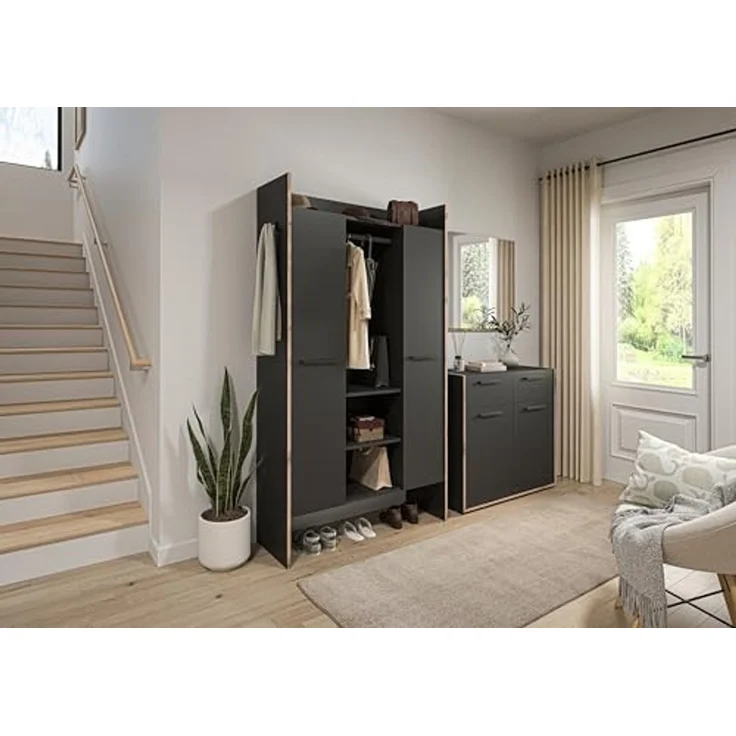 Garderobenschrank >Bueno< in Basalt - 105x189x37cm (BxHxT) – Bild 2