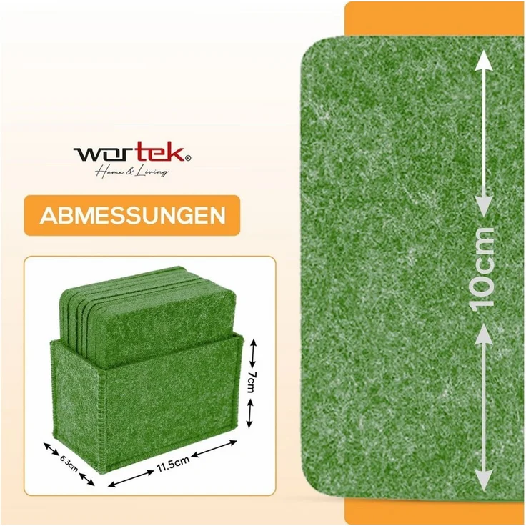 wortek Getränkeuntersetzer Filz-Untersetzer Eckig für Gläser 10er Set + Box, Zubehör für Tisch & Gläser, Set, 10-tlg, waschbare Getränke Glasuntersetzer Gläser, Tischuntersetzer Filz 10 cm – Bild 3