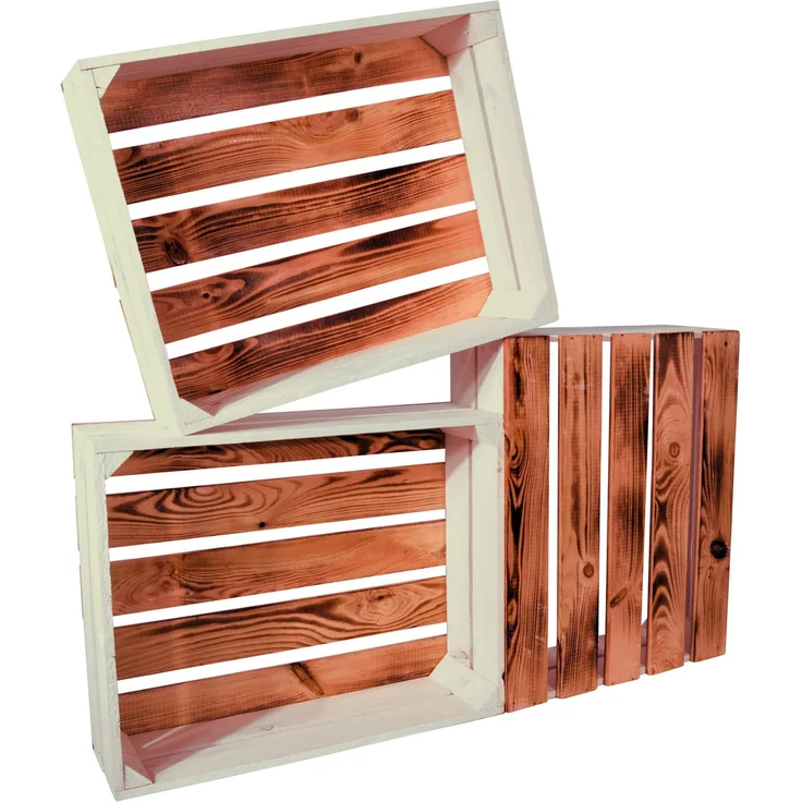 CHICCIE 4 Set Holzkiste Grete 50x40x15cm - Geflammt Weiß Obstkiste Dekokiste Weinkiste – Bild 4