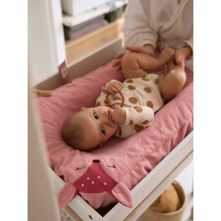 VERTBAUDET 2er-Set Frottee-Schonbezüge für Baby Wickelauflage dunkelrosa reh – Bild 5